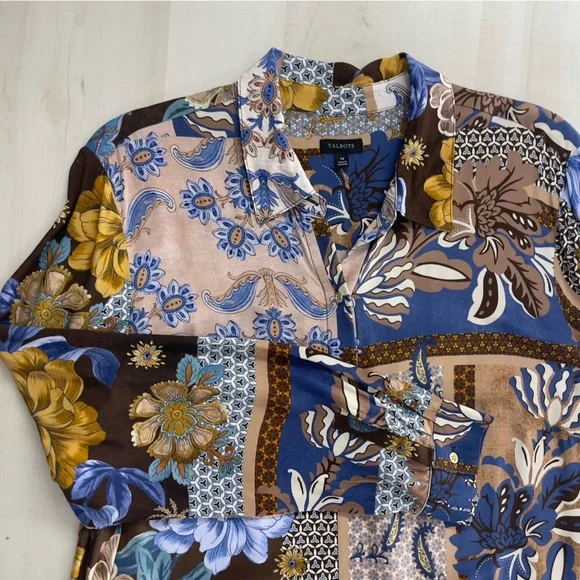 TALBOTS printed long sleeve viscose dress 14 work career slimming soft loose fit - Picture 8 of 11